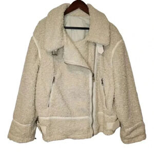 NWT a.n.a Women's Faux Sherpa Reversible Overcoat Side Zip Belt Accents Size XL